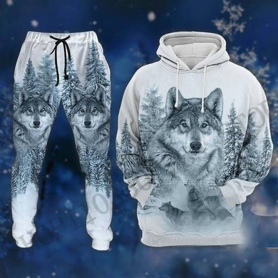 Two Piece Wolf Hoodie Pant Set - 3D Printing Custom ulasan dan harga