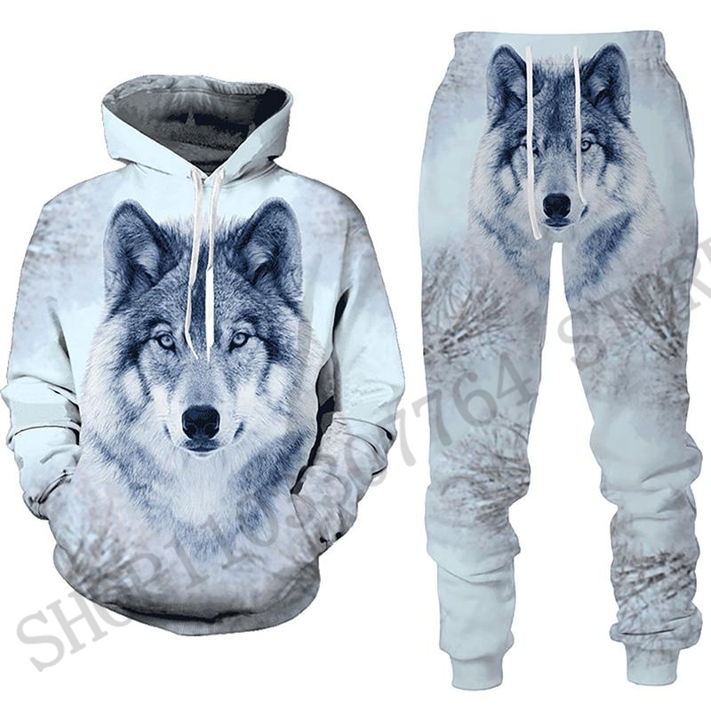 Two Piece Wolf Hoodie Pant Set - 3D Printing Custom ulasan dan harga
