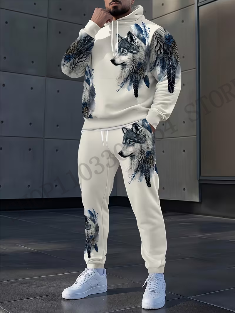 Two Piece Wolf Hoodie Pant Set - 3D Printing Custom ulasan dan harga